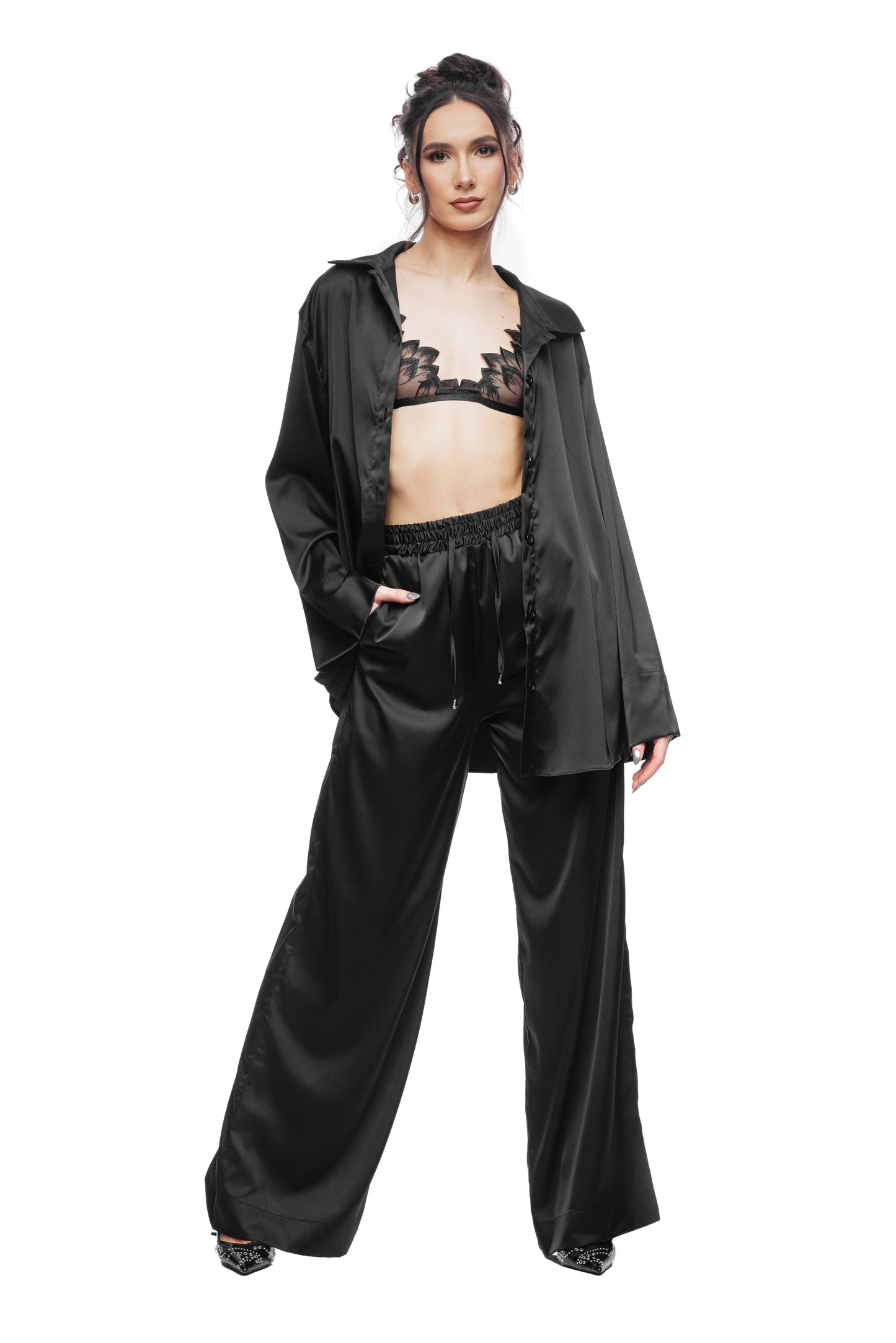 Midnight Luxe Satin Pyjama Set Black