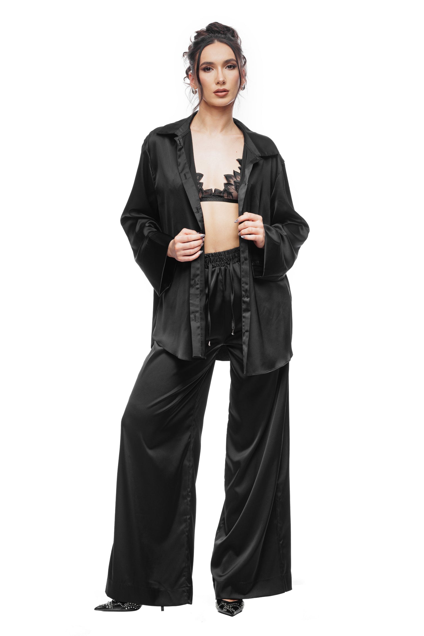 Midnight Luxe Satin Pyjama Set Black