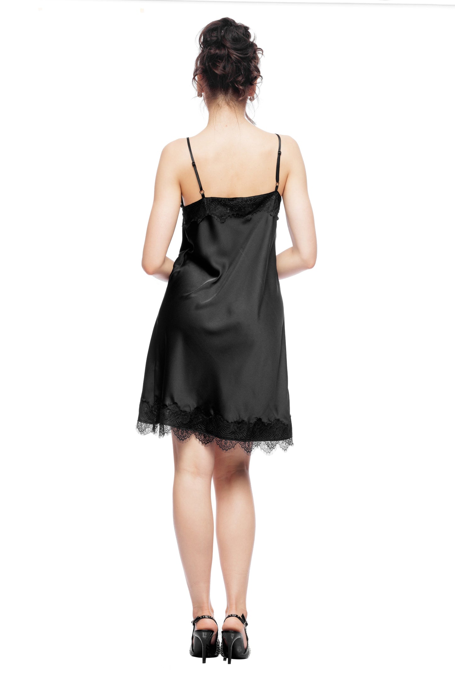Noir Desire Satin Slip Dress Black