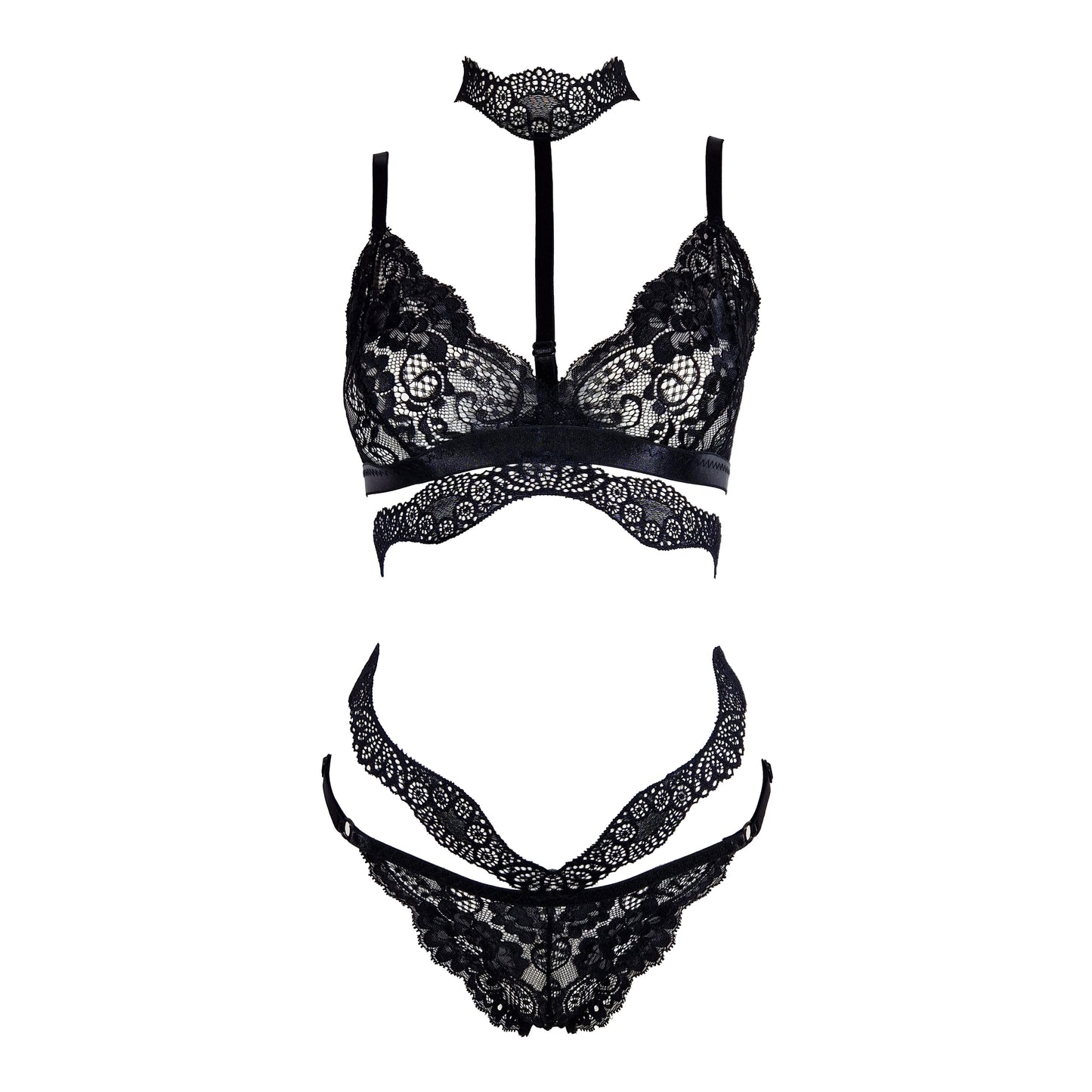 Waves lace lingerie set black