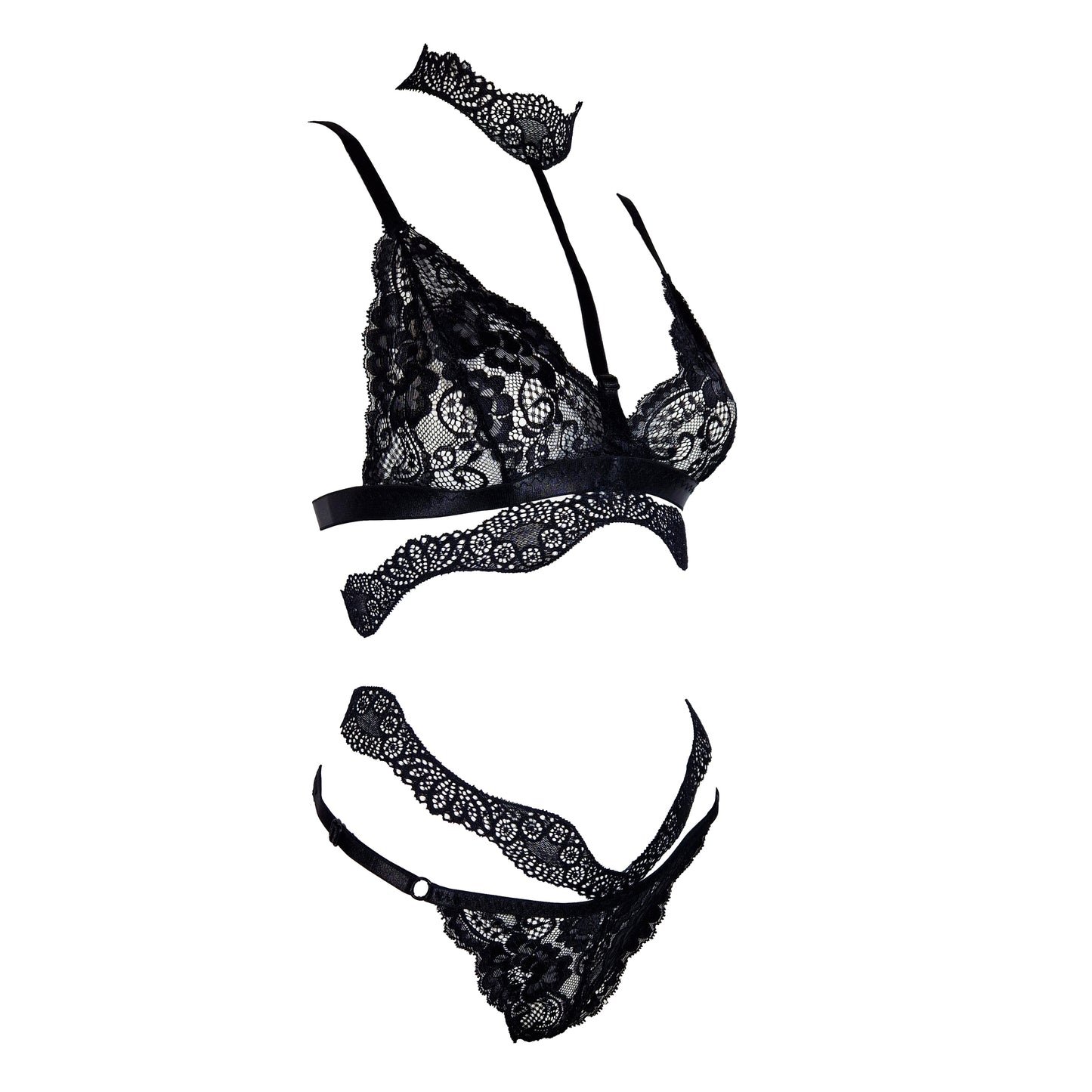 Waves lace lingerie set black