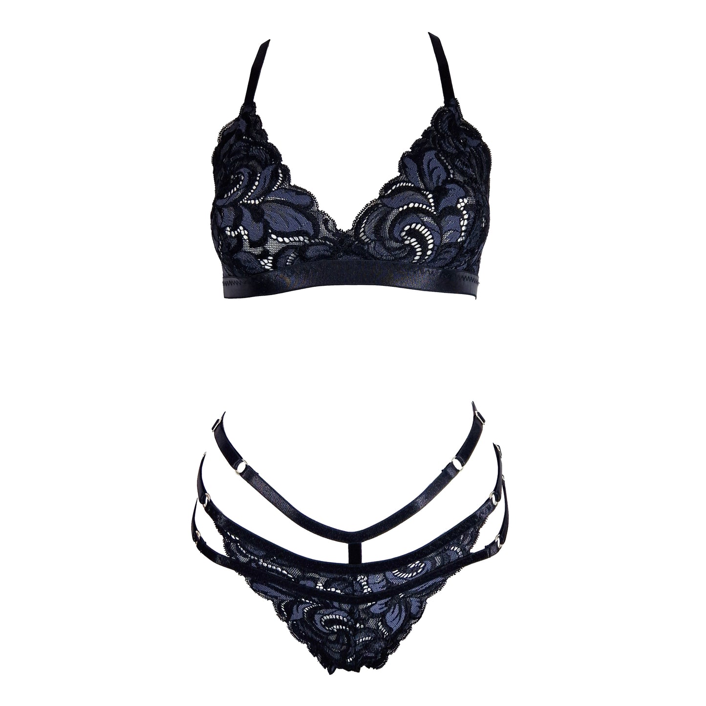 Silver Flame lace lingerie set black & gray