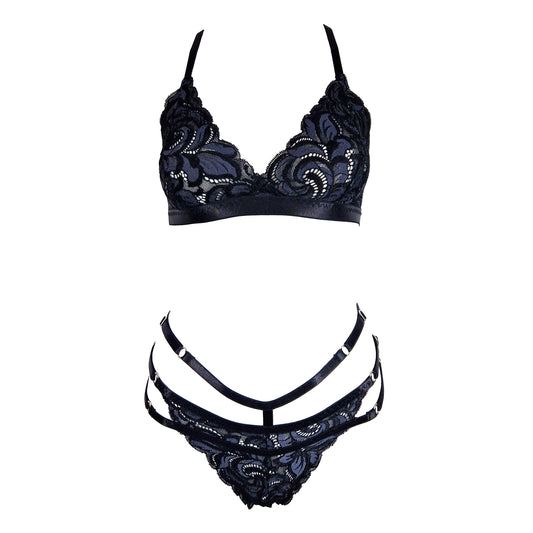 Silver Flame lace lingerie set black & gray