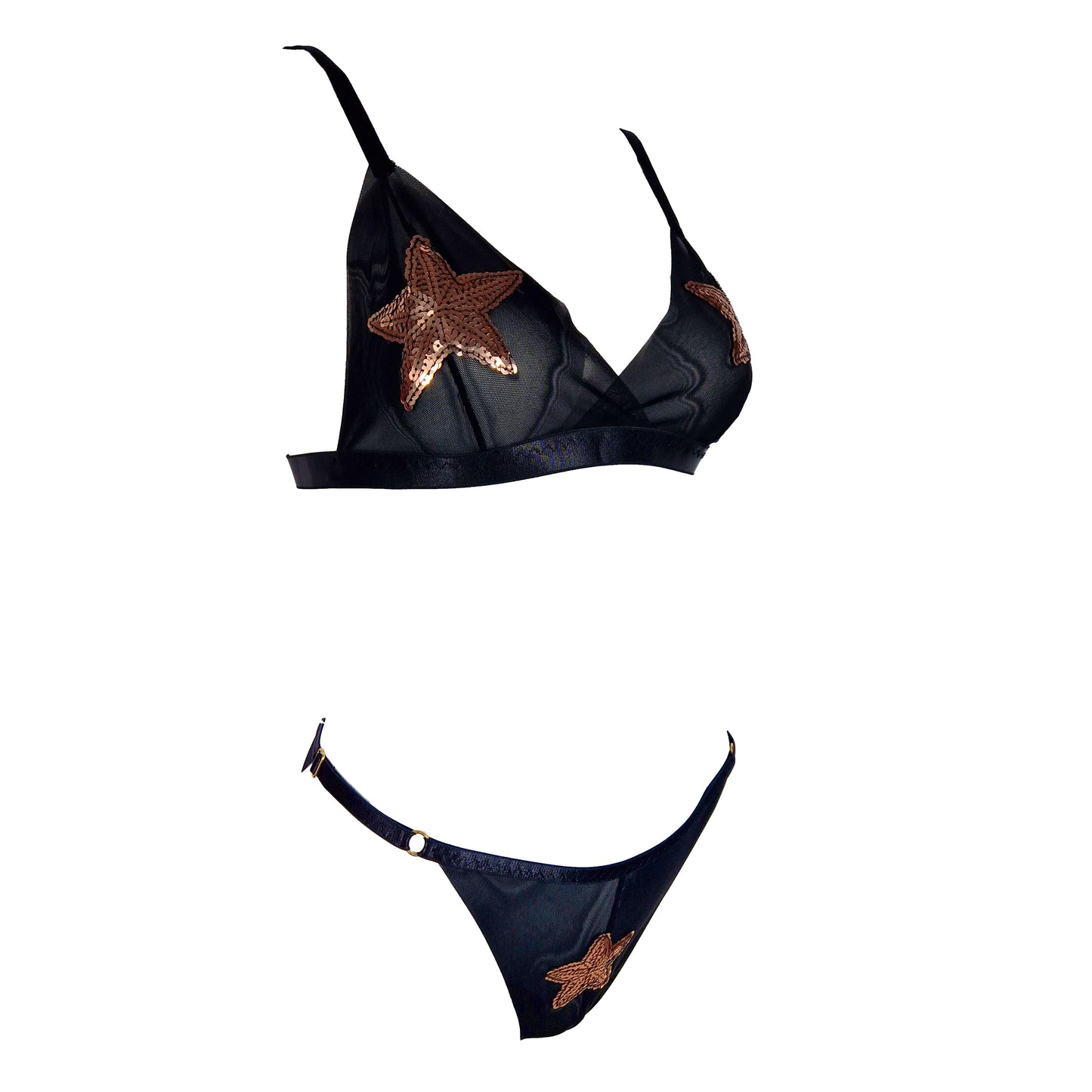 Lilith elastic tulle lingerie set with sequin patches black