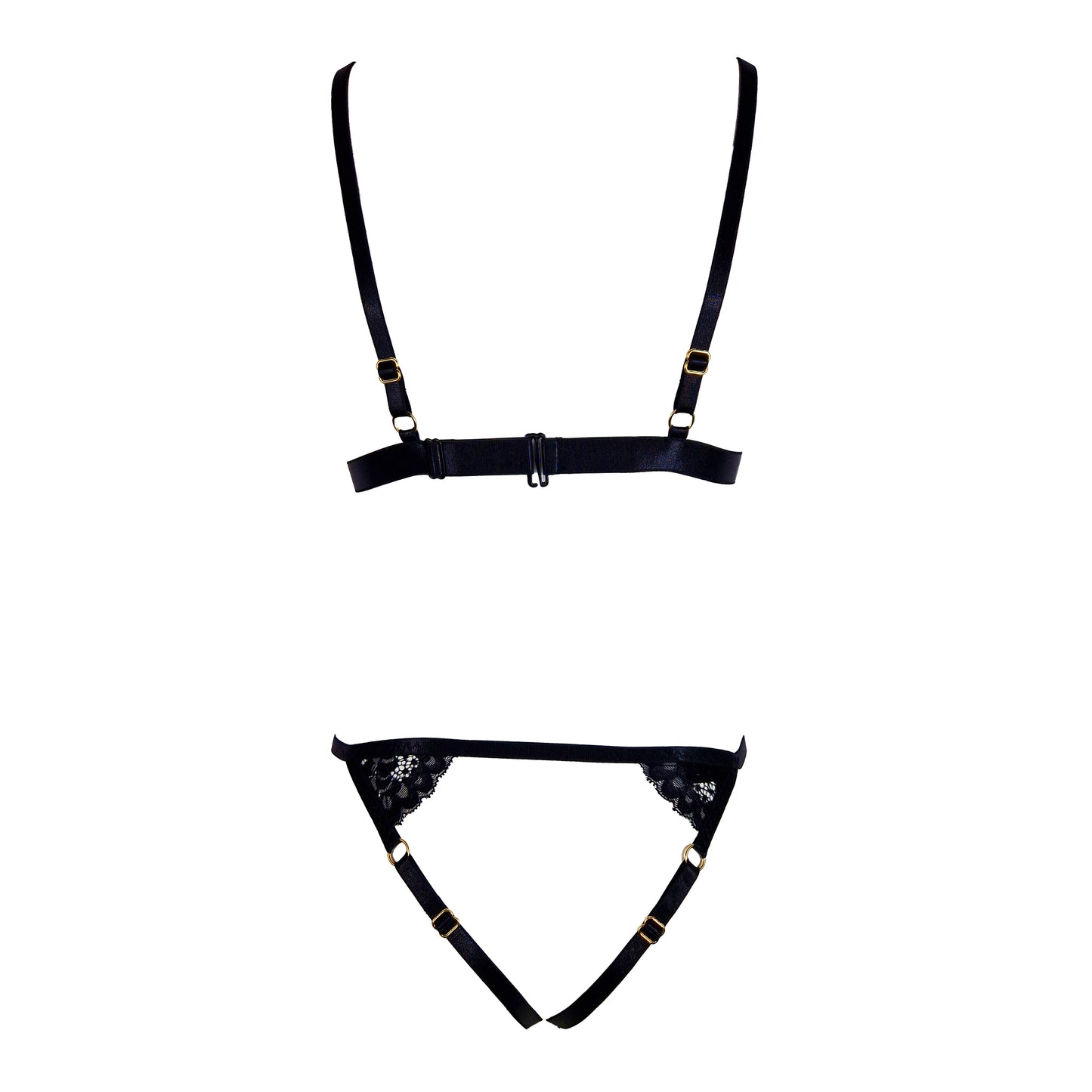 Kissy lace lingerie set with crotchless panties black