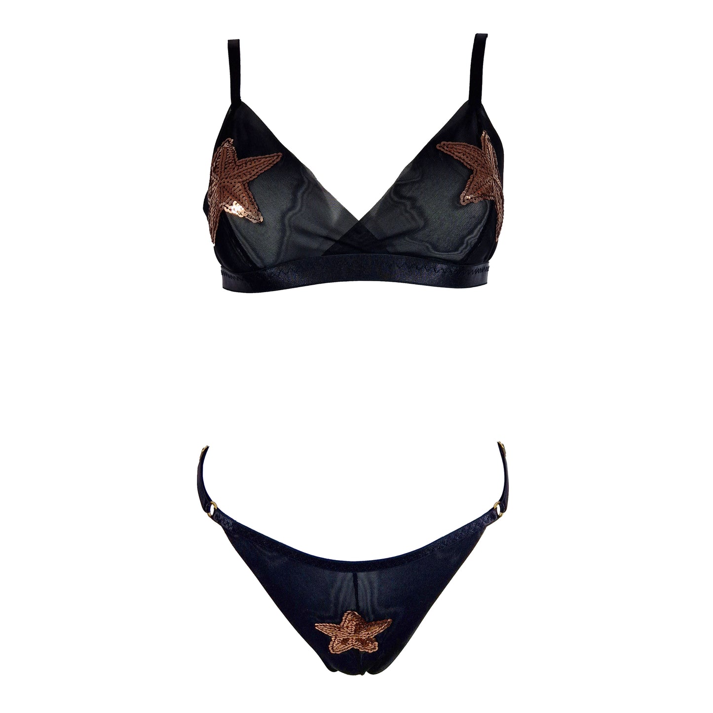 Lilith elastic tulle lingerie set with sequin patches black