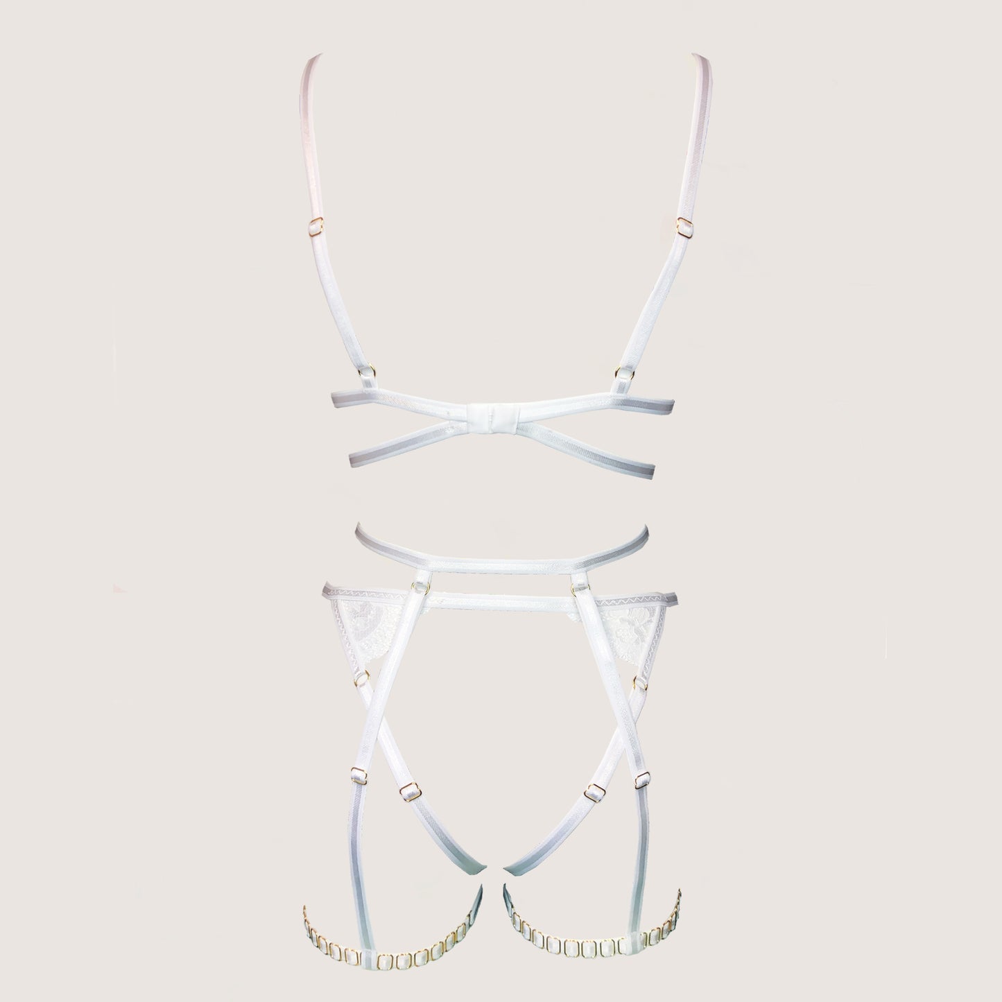 Ice Queen lace lingerie set with garters 24k GOLD plated hardware