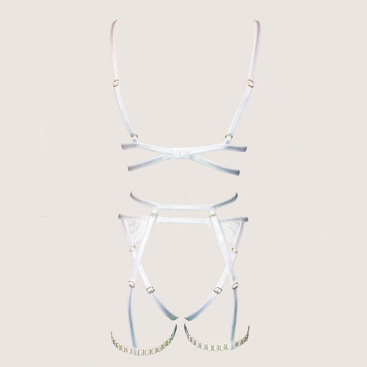 Ice Queen lace lingerie set with garters 24k GOLD plated hardware