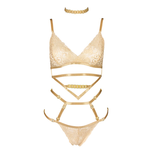 16k Gold lace lingerie set in champagne