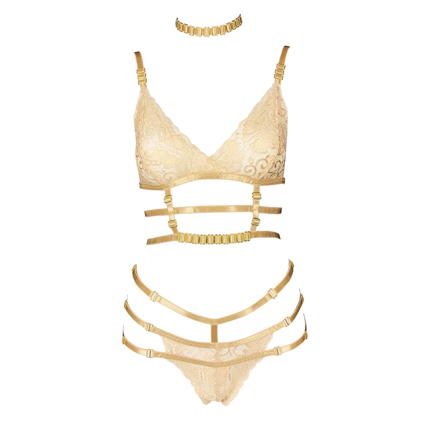 18k Gold lace lingerie set in champagne