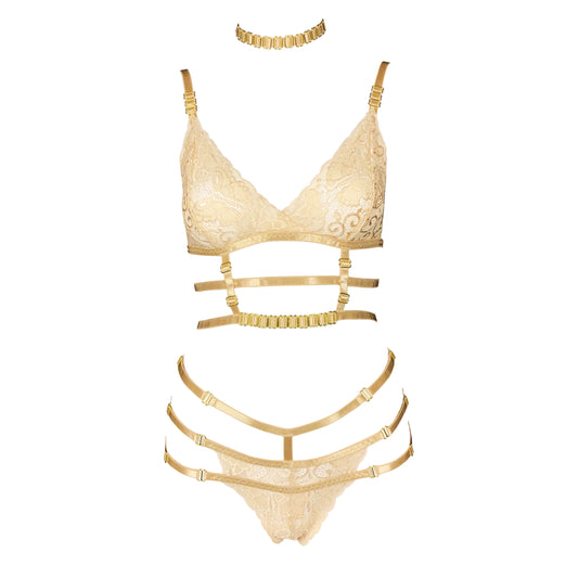 18k Gold lace lingerie set in champagne