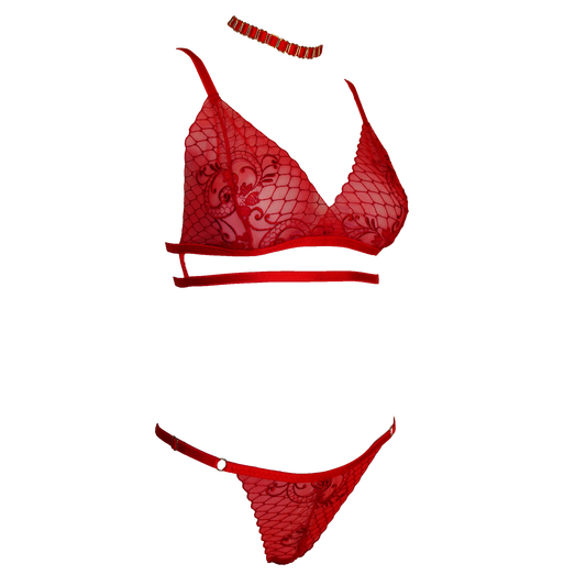 Antoinette lace lingerie set red