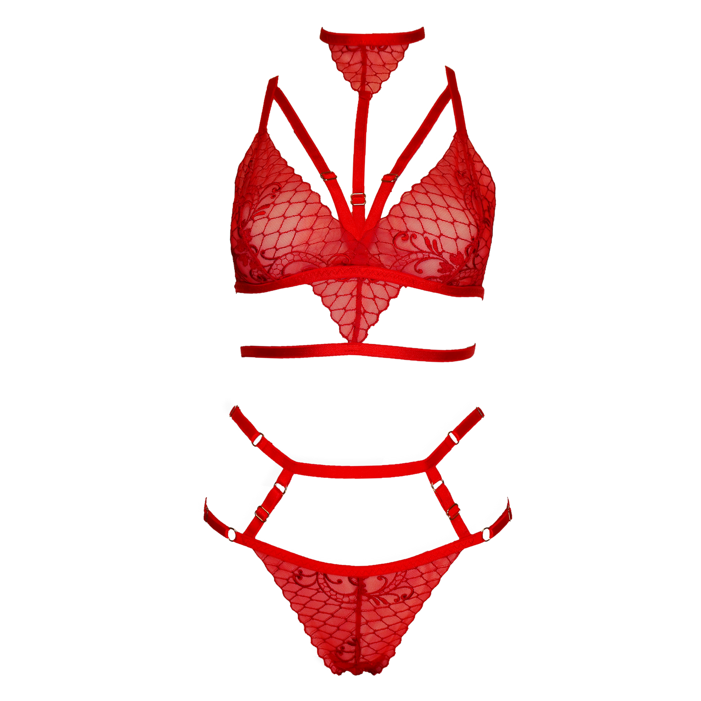 Valentina lace lingerie set with detachable choker red