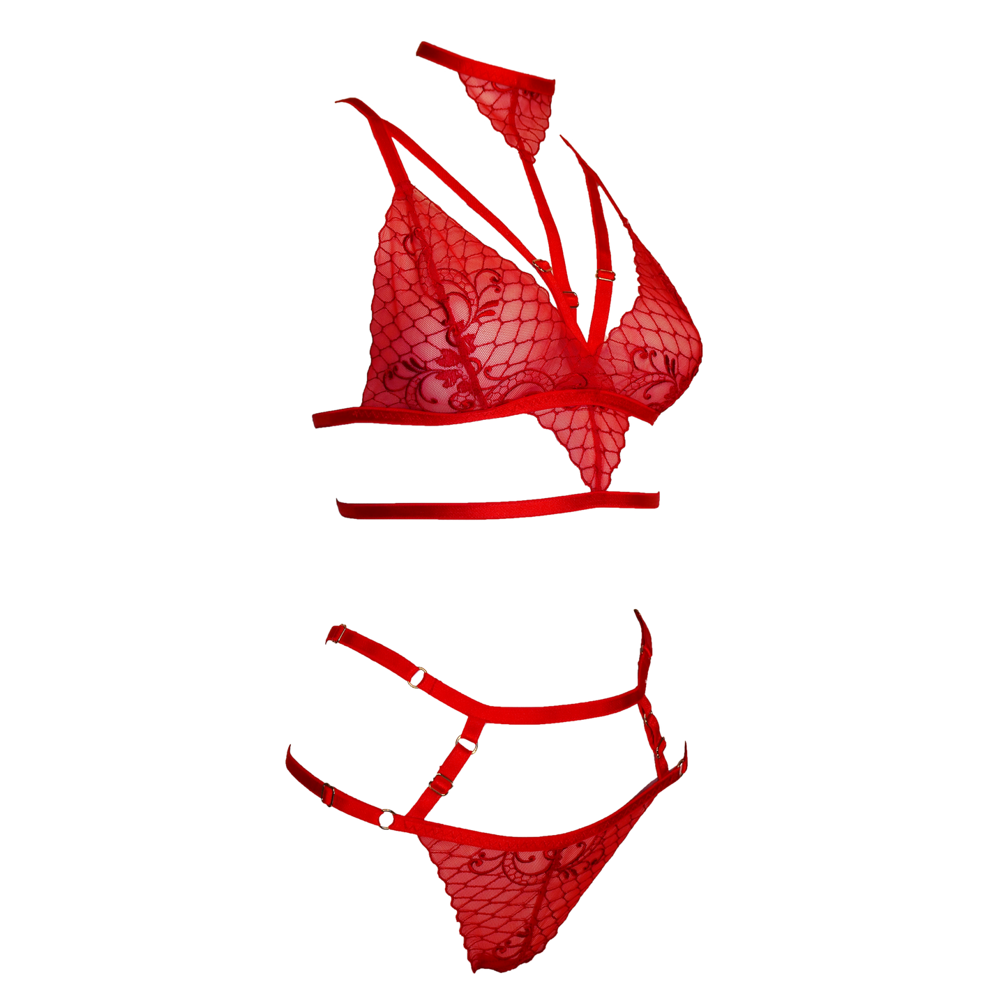 Valentina lace lingerie set with detachable choker red