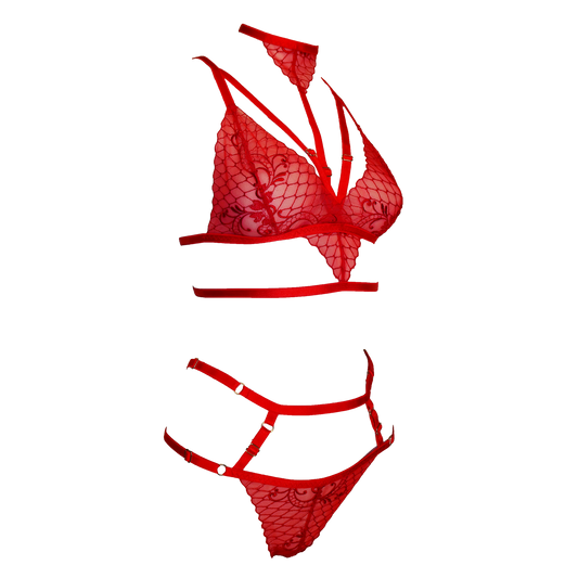 Valentina lace lingerie set with detachable choker red