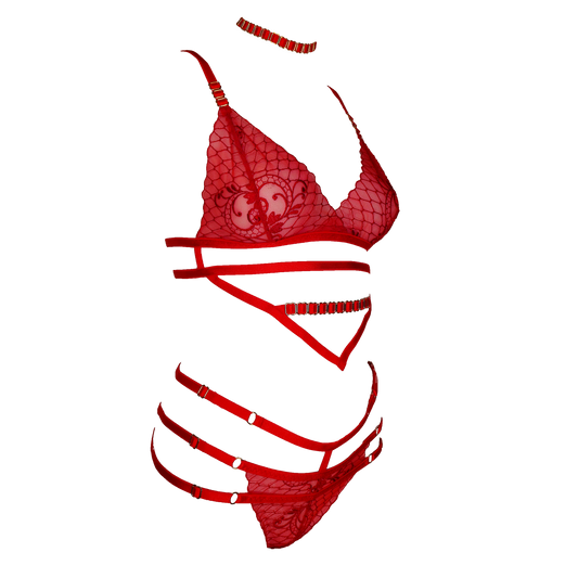 Genevive lace lingerie set red
