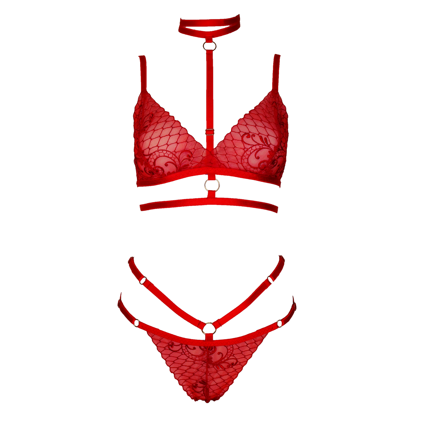 Gabrielle lace lingerie set with detachable choker red