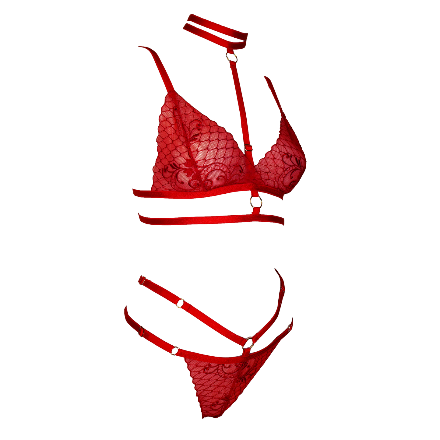 Gabrielle lace lingerie set with detachable choker red