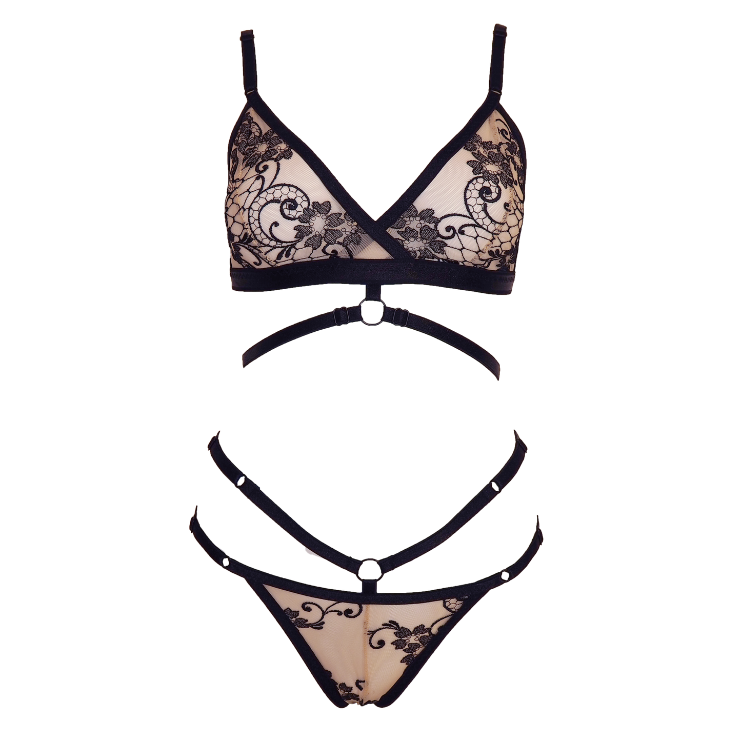 Mistinquett lace lingerie set black & light pink