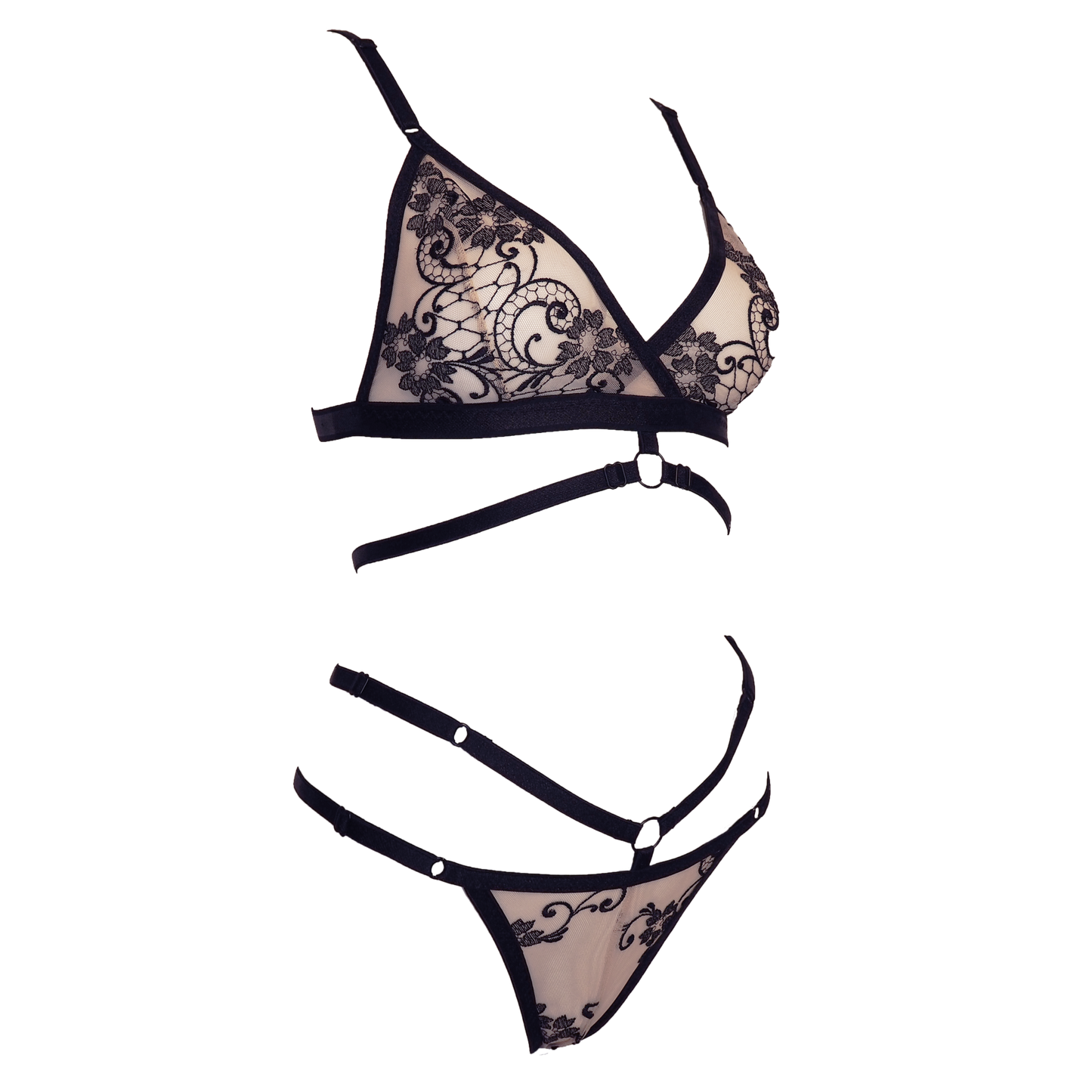 Mistinquett lace lingerie set black & light pink