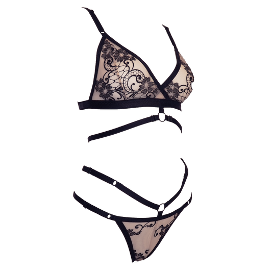 Mistinquett lace lingerie set black & light pink