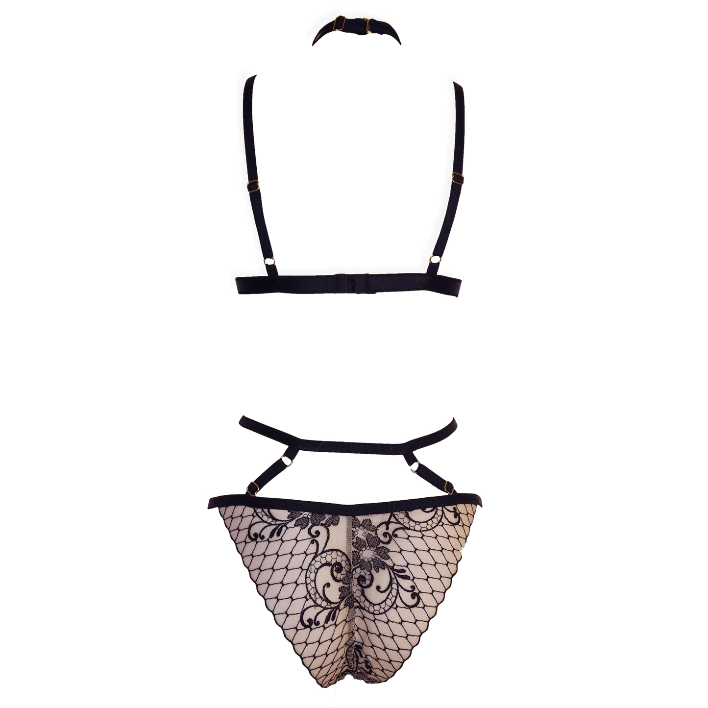 Margaux lace lingerie set with detachable choker black & light pink