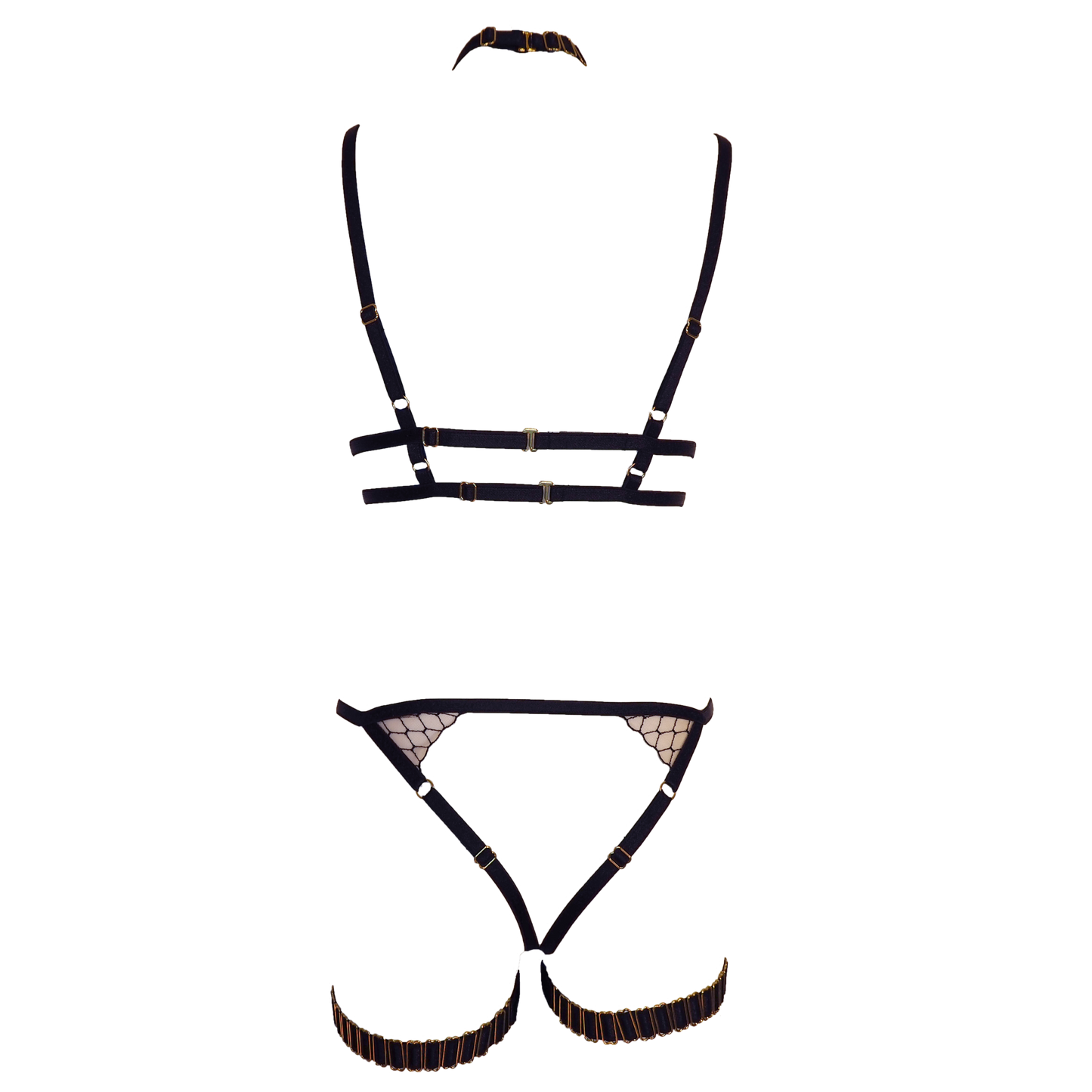 Gigi lace lingerie set with crotchless panties black & light pink