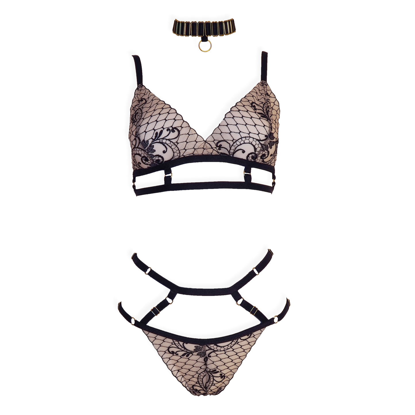 Lou Lou lace lingerie set black & light pink