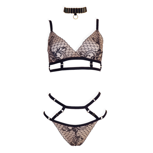 Lou Lou lace lingerie set black & light pink