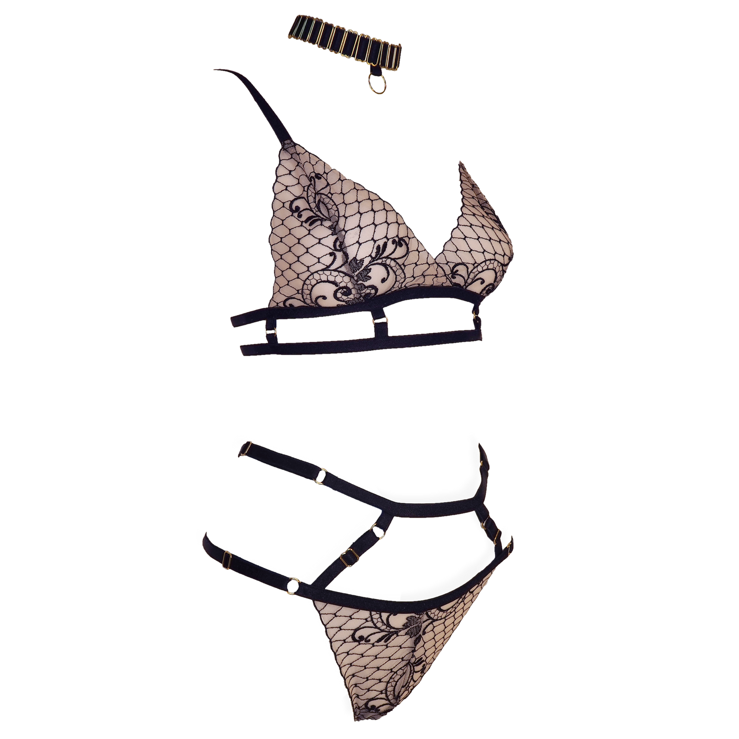 Lou Lou lace lingerie set black & light pink