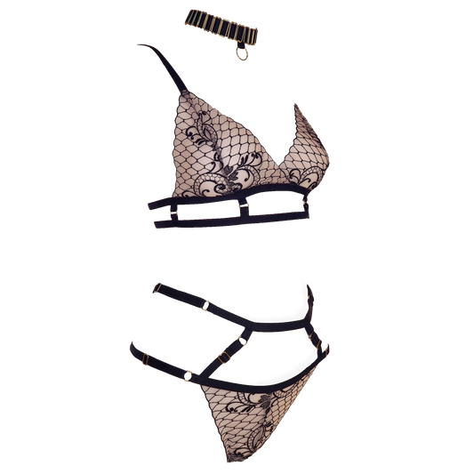 Lou Lou lace lingerie set black & light pink