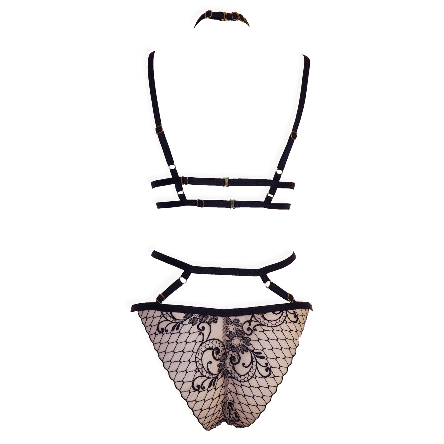 Lou Lou lace lingerie set black & light pink