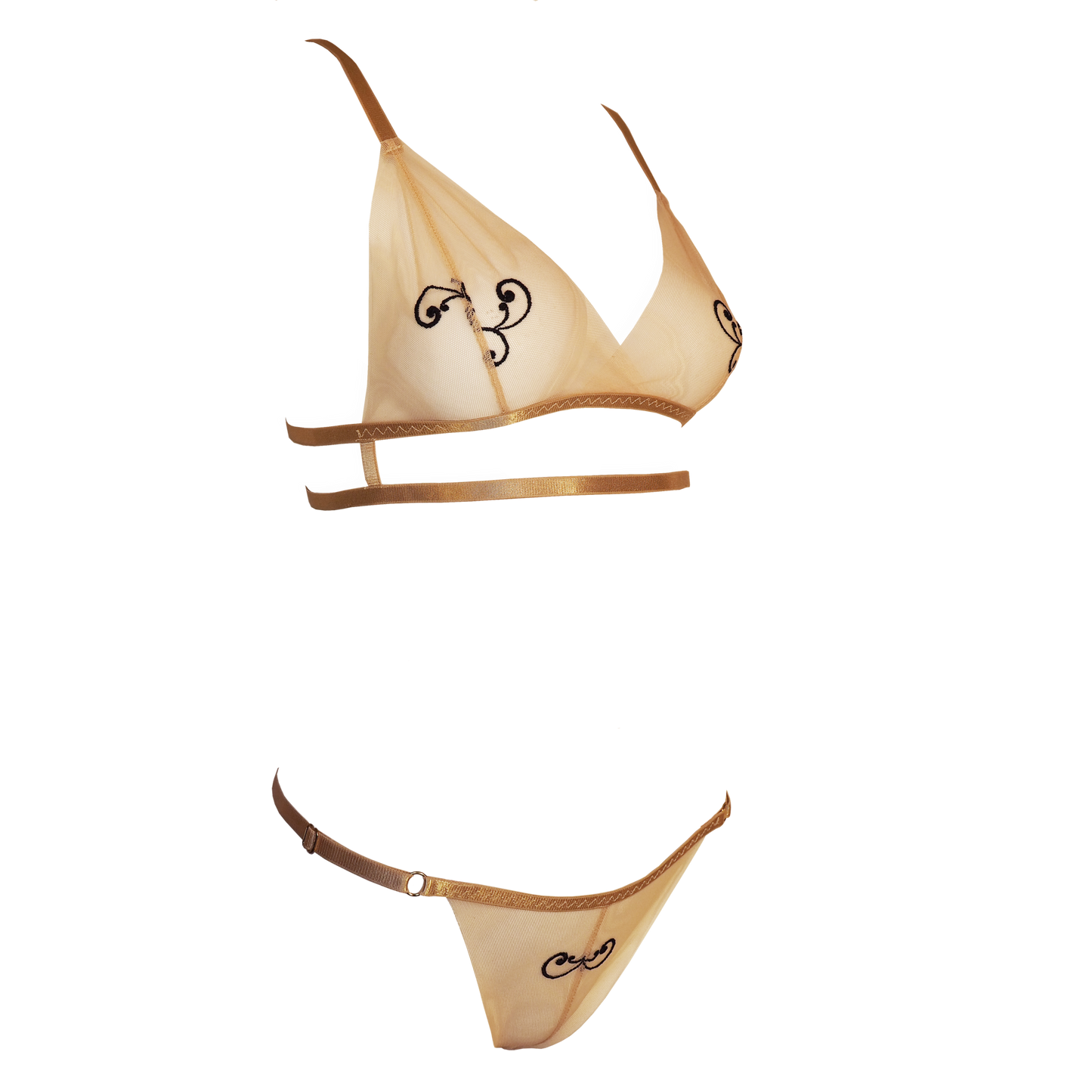 Sweetpea transparent tulle lingerie set beige