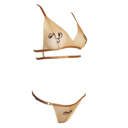 Sweetpea transparent tulle lingerie set beige