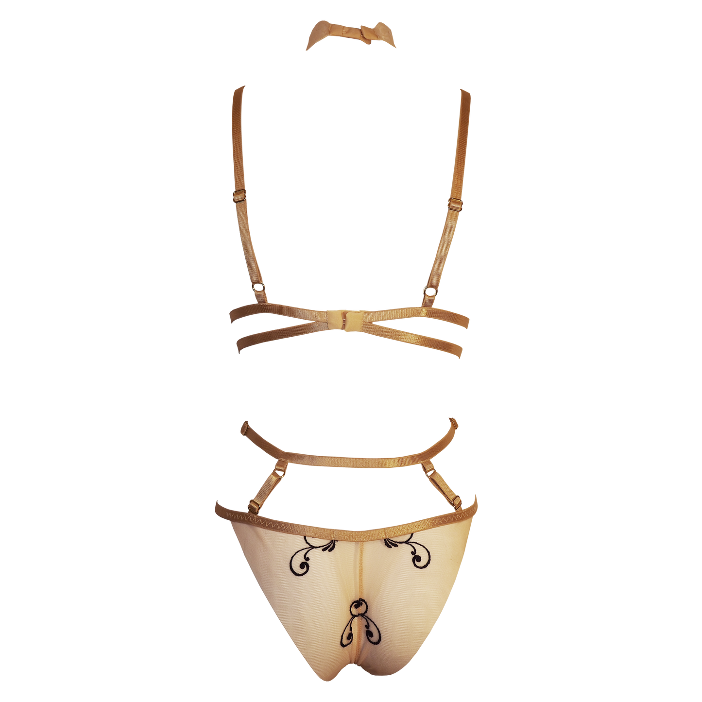 Dirty Martini transparent tulle lingerie set with choker beige