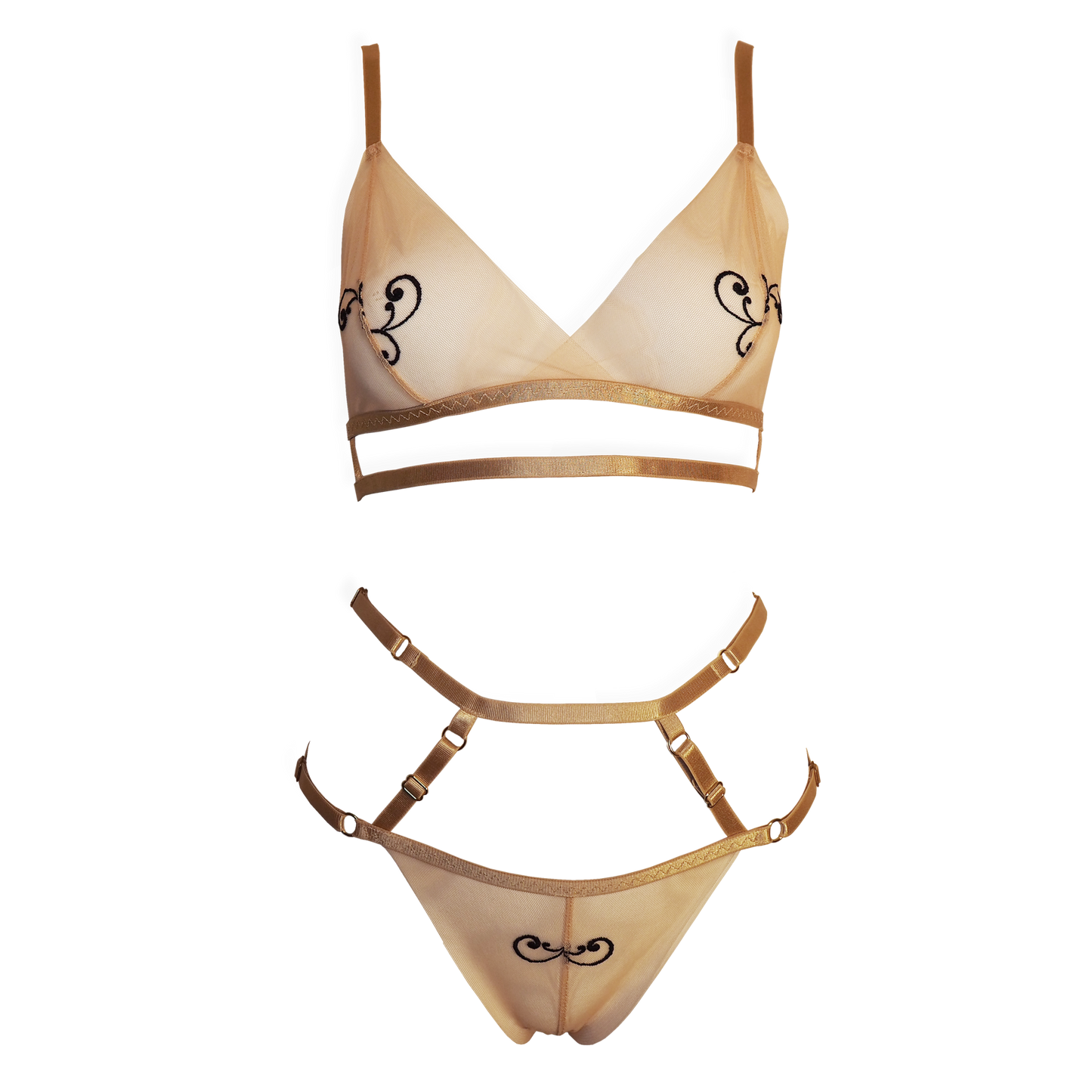 Jesabelle transparent tulle lingerie set beige