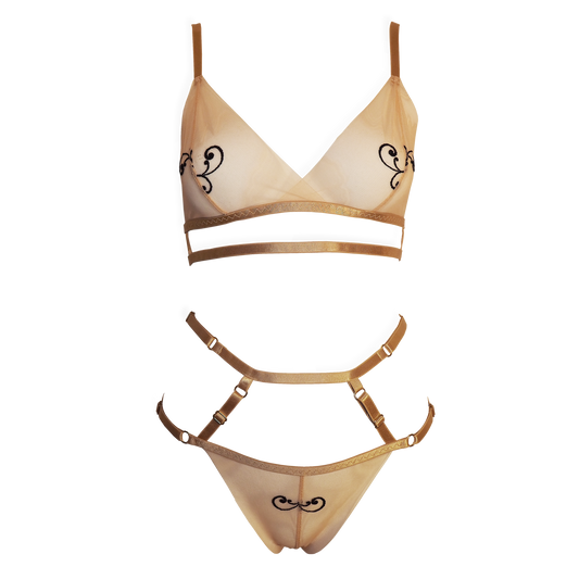 Jesabelle transparent tulle lingerie set beige