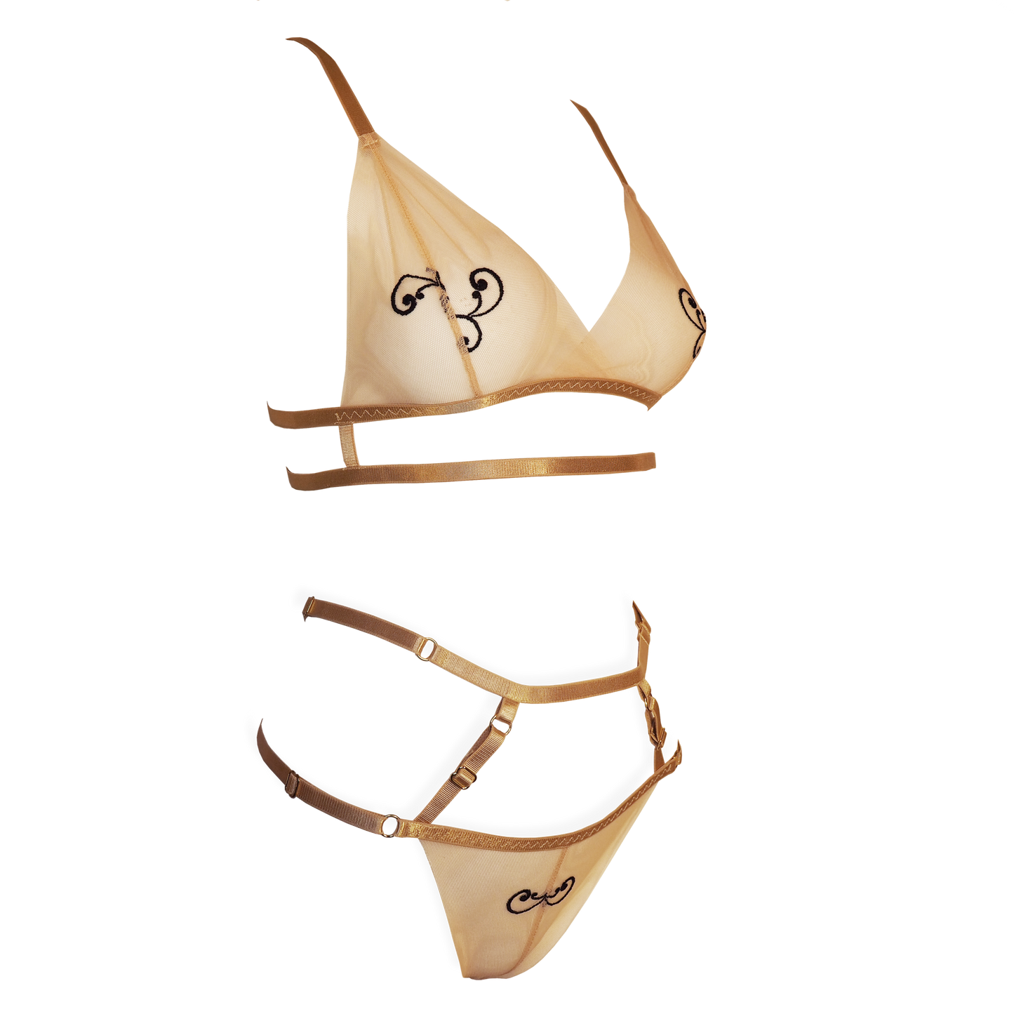 Jesabelle transparent tulle lingerie set beige