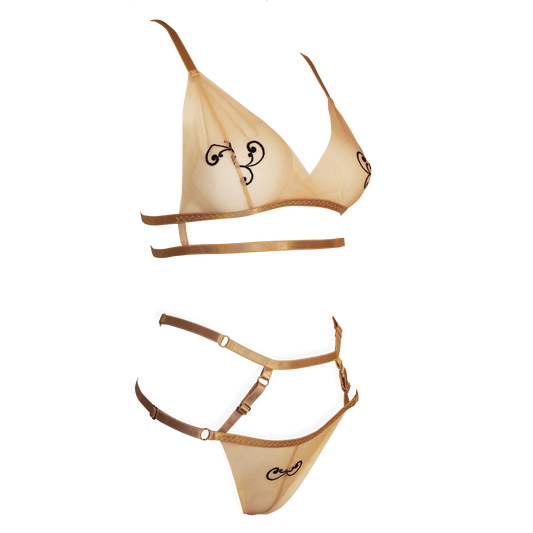 Jesabelle transparent tulle lingerie set beige