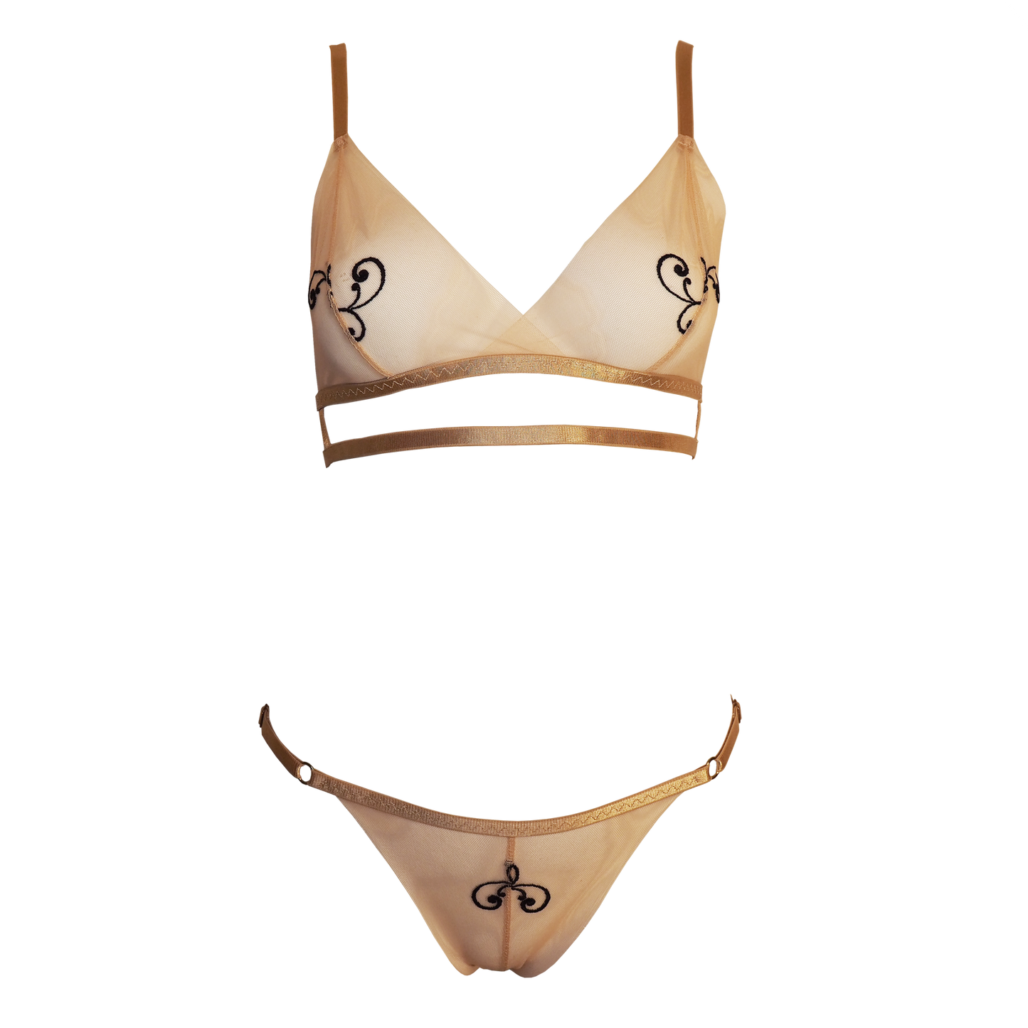 Sweetpea transparent tulle lingerie set beige