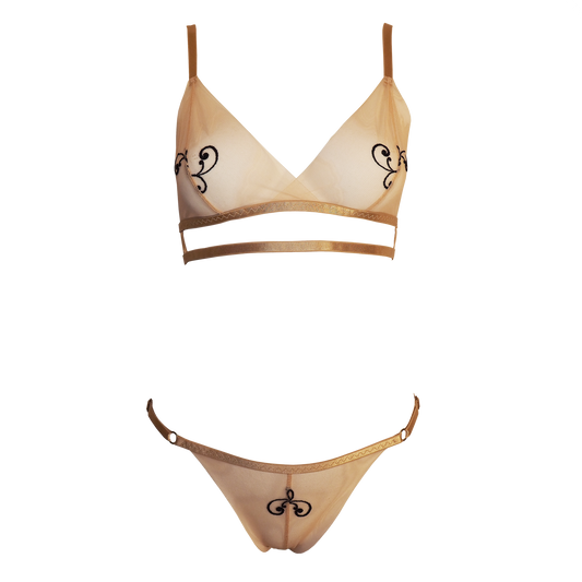 Sweetpea transparent tulle lingerie set beige