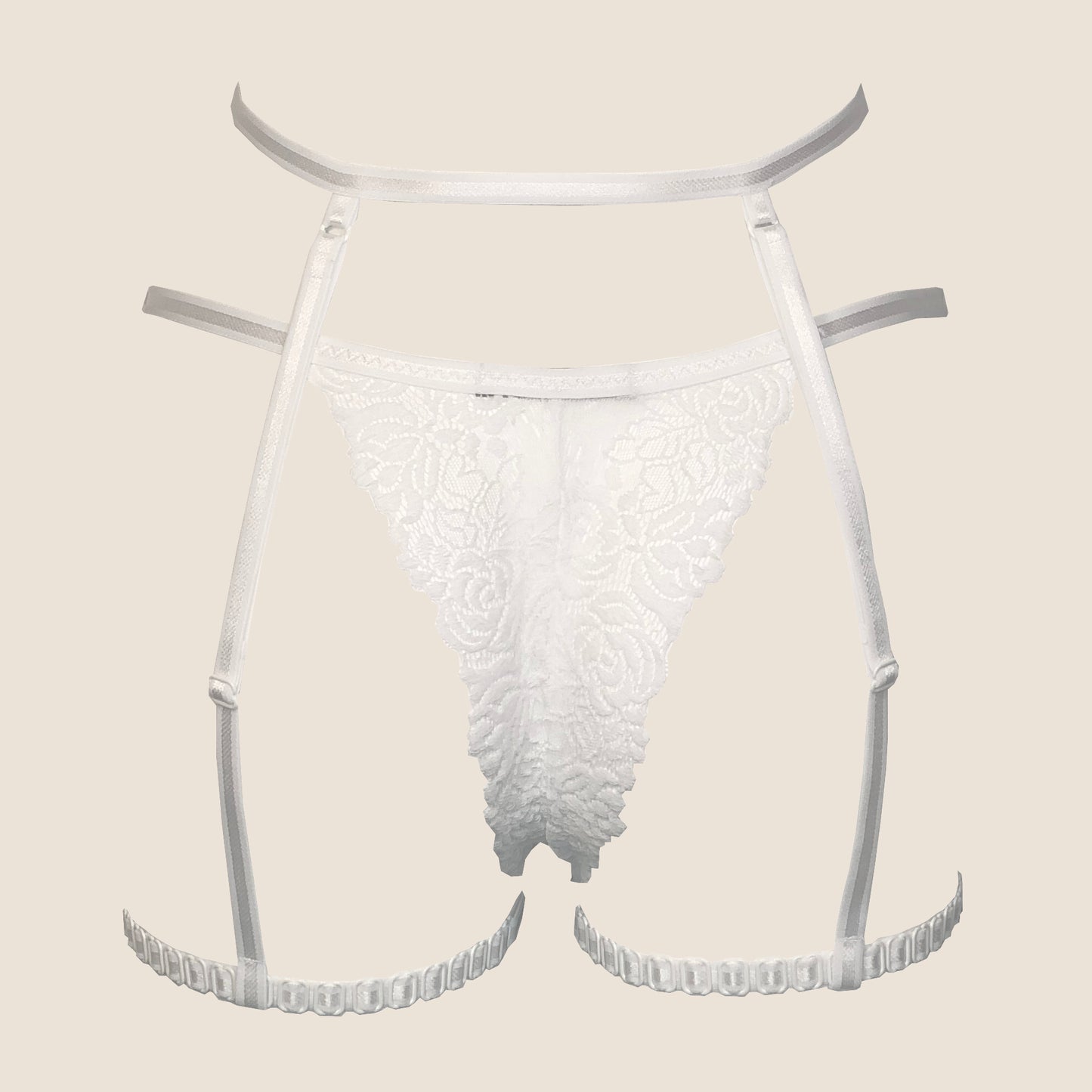 Snowflake II lace lingerie set with garters and pompoms