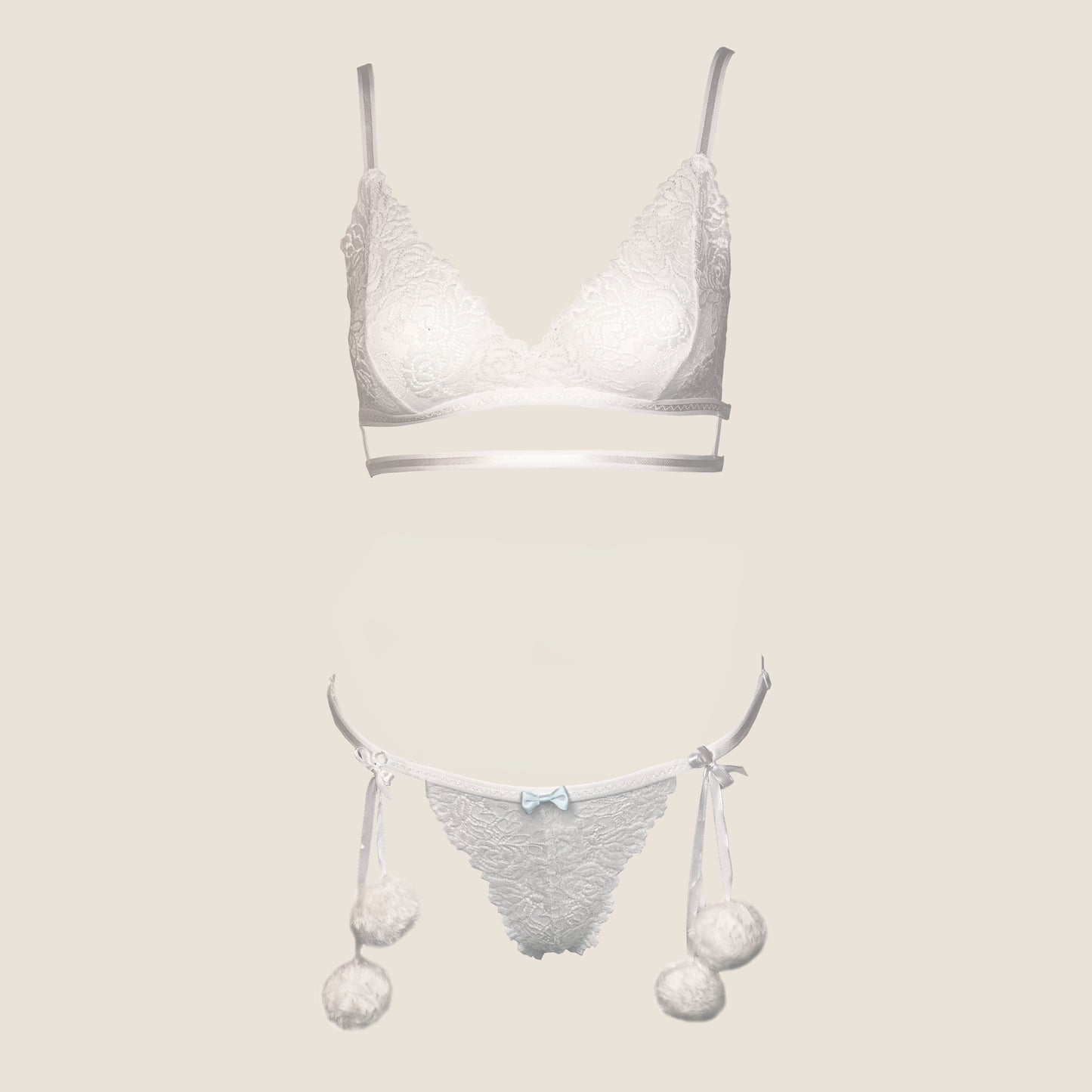 Snowflake lace lingerie set with pompoms