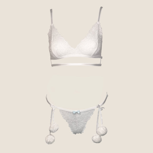 Snowflake lace lingerie set with pompoms