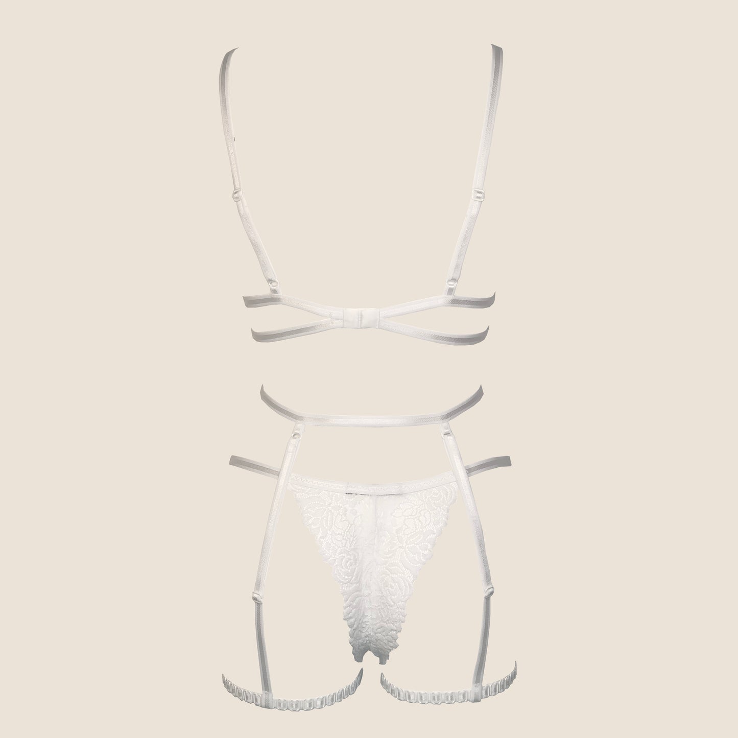 Snowflake II lace lingerie set with garters and pompoms