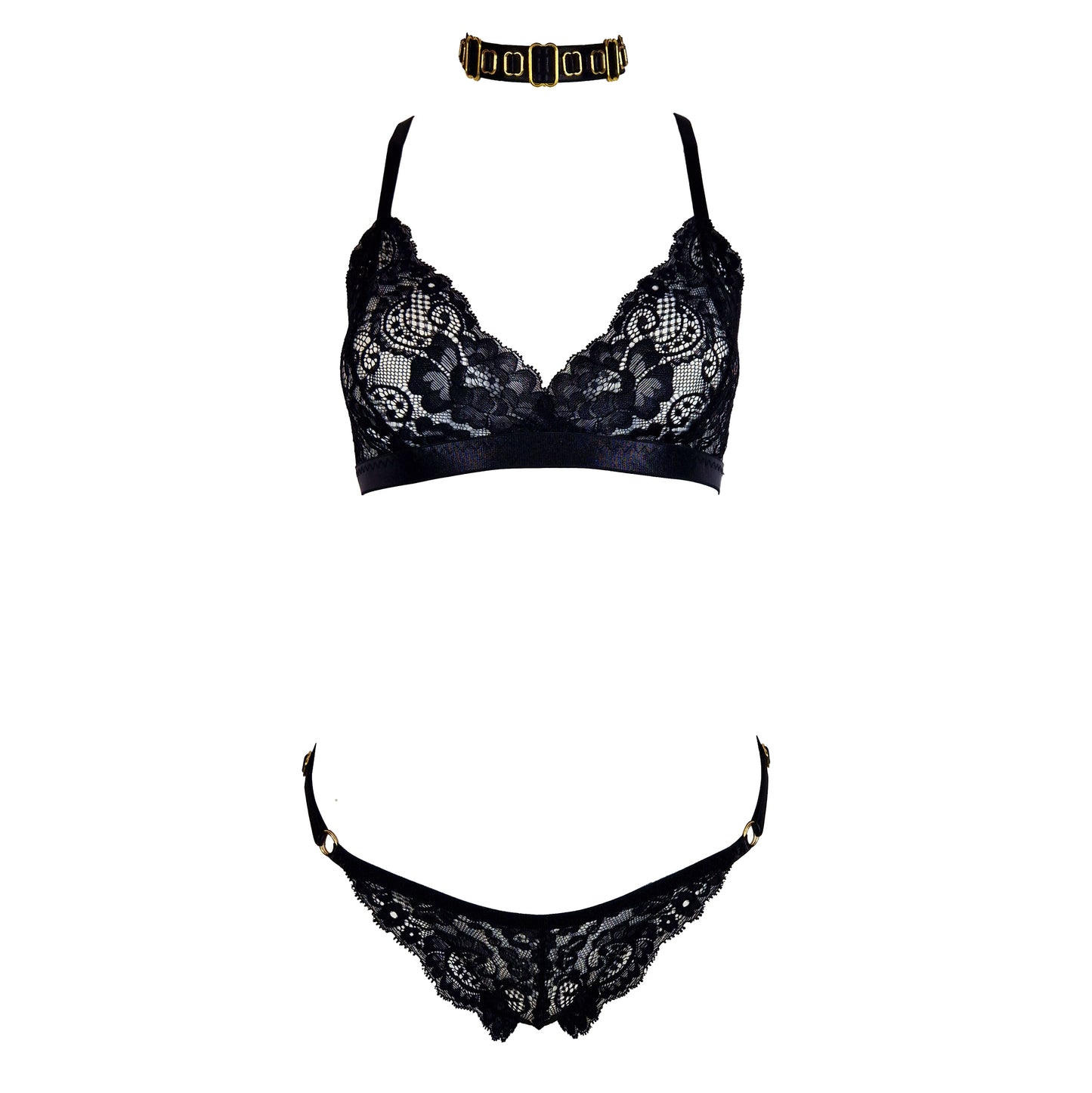 Golden Flame I lace lingerie set with crotchless panties black