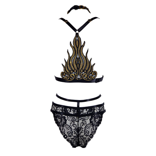 Golden Flame II lace lingerie set black