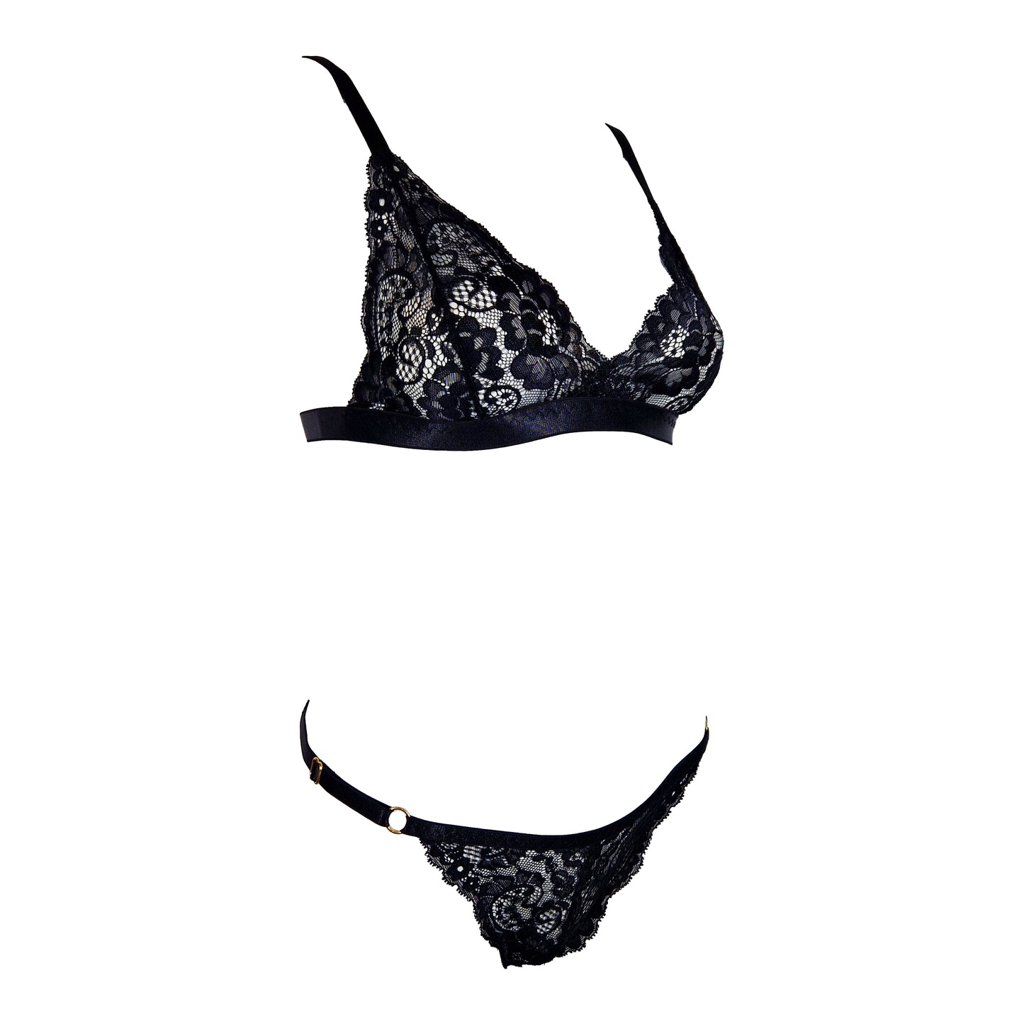 Kissy lace lingerie set with crotchless panties black