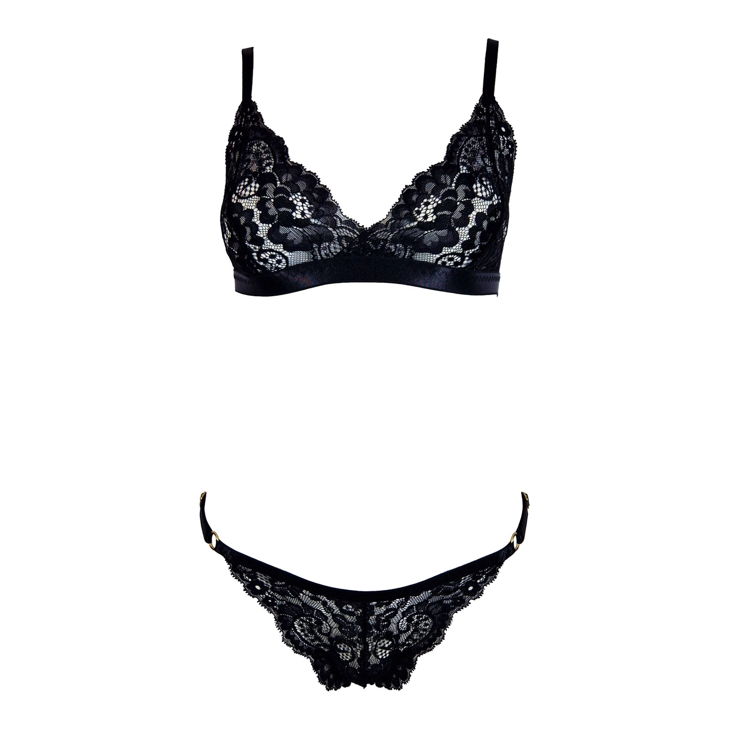 Kissy lace lingerie set with crotchless panties black
