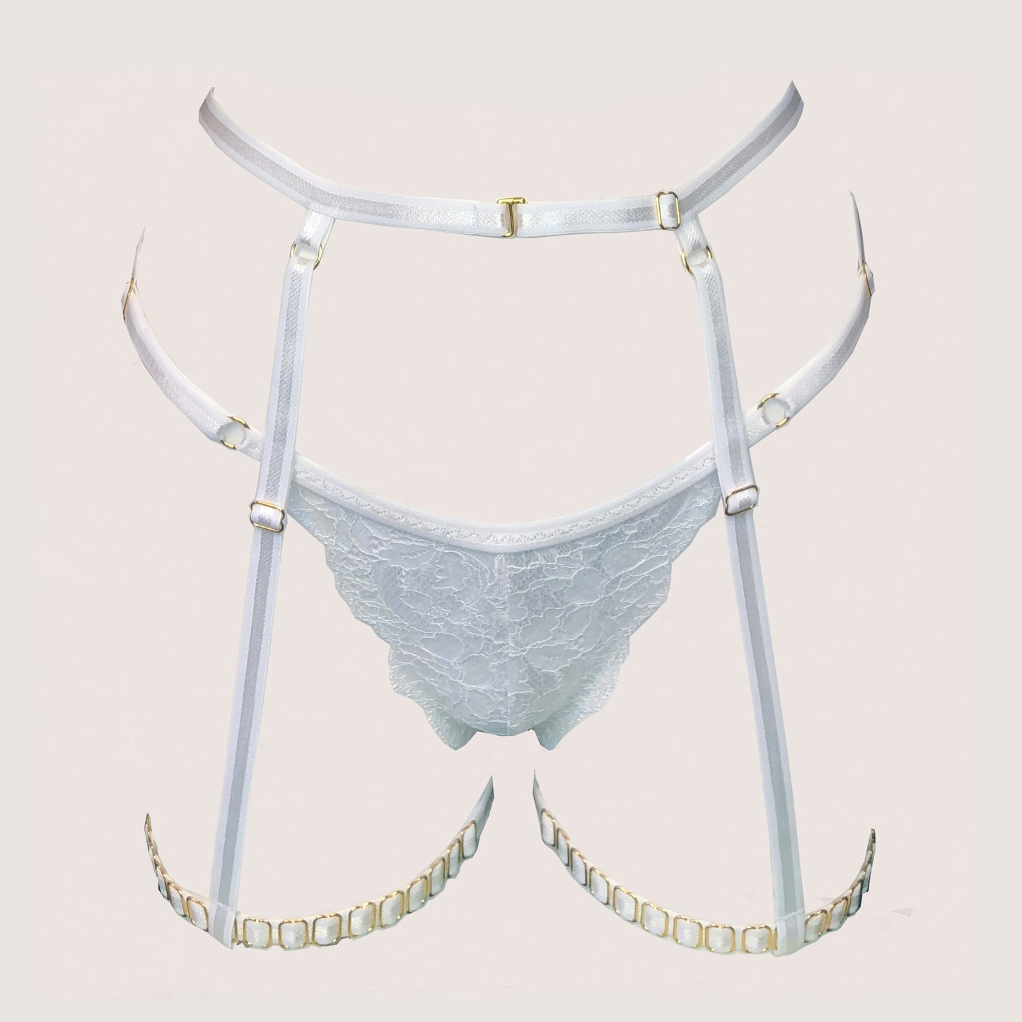 Ice Queen lace lingerie set with garters 24k GOLD plated hardware